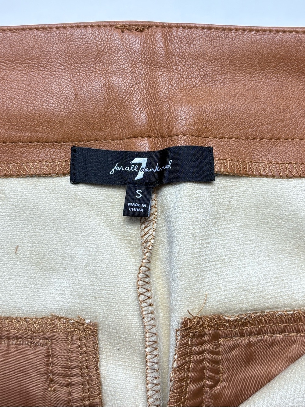 7 For All Mankind Faux Leather Wide Leg Cropped Pants Camel Size S *Read - Picture 10 of 12